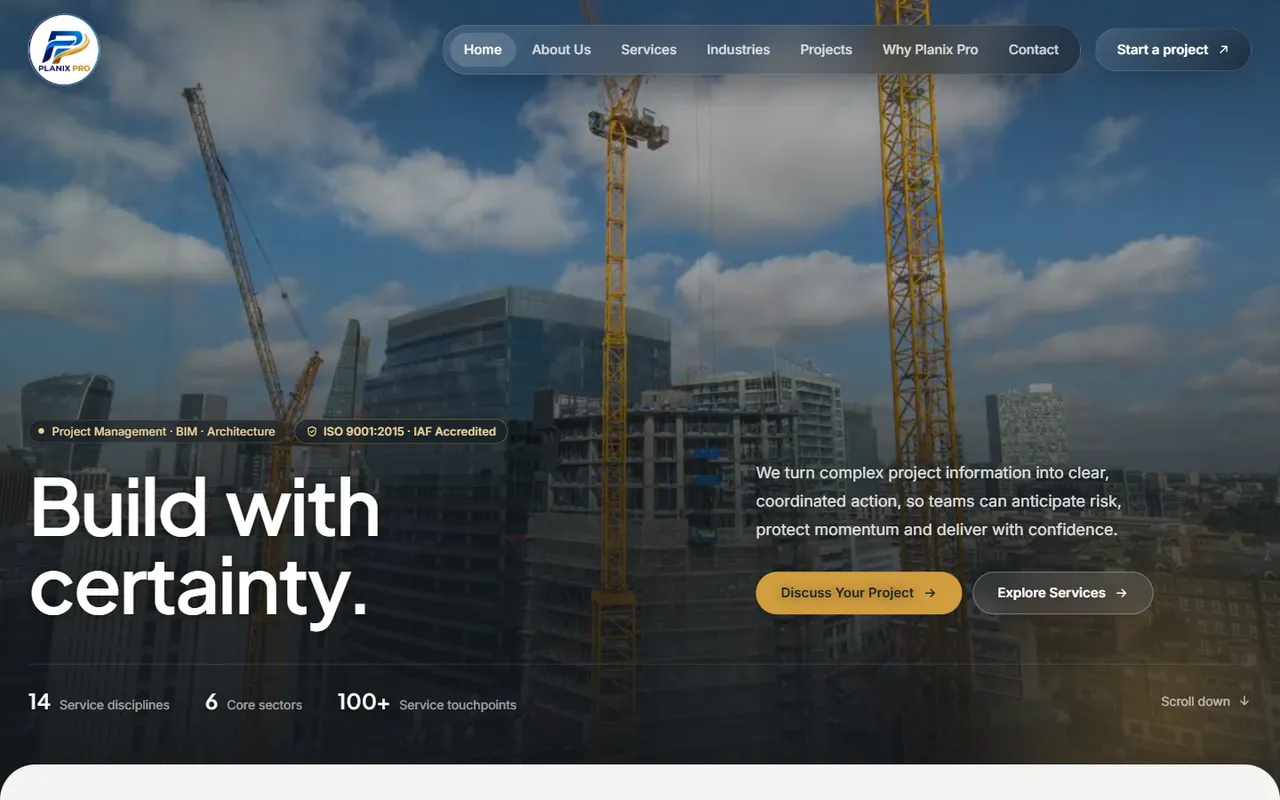 Planix Pro website on a desktop screen